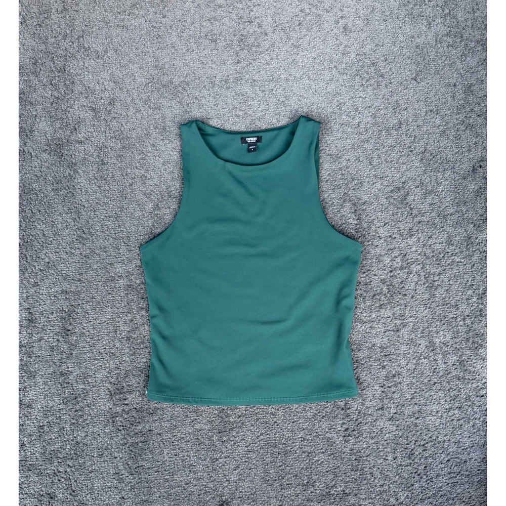 Express Body Contour High Neck Tank Top Forest Green Sleeveless Small